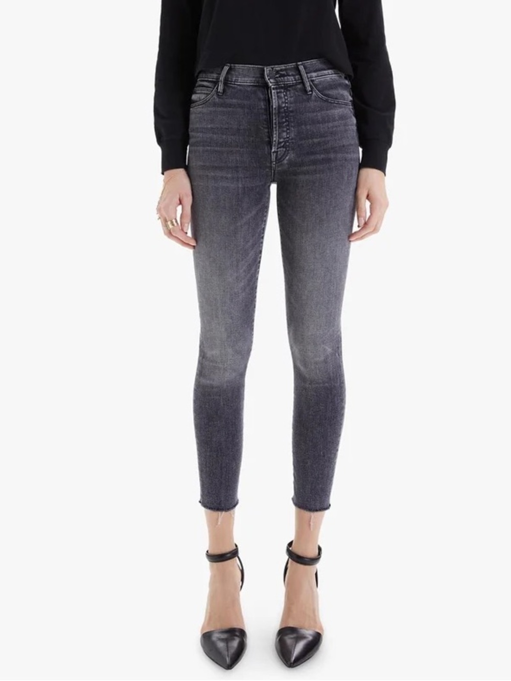 Mother The Stunner Ankle Fray Jeans Friday The 13th Black Gray Size 26